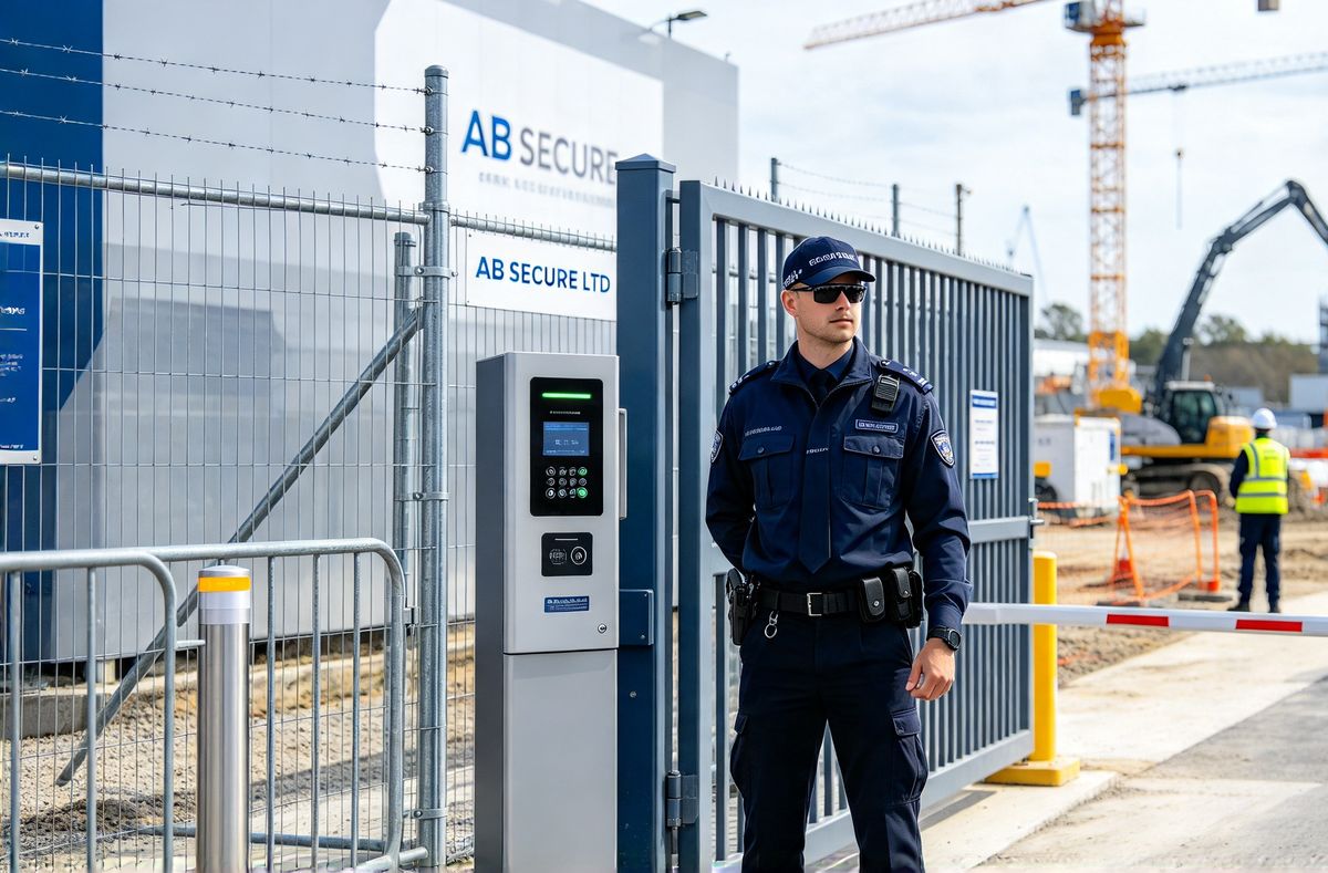 AB Secure officer guarding the gate of a construction site