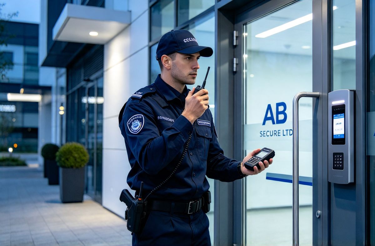 AB Secure officer checking access at an office entrance
